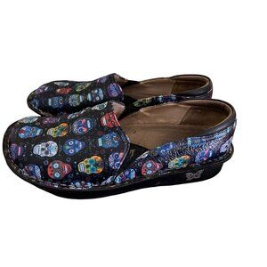 Alegria Black Sugar Skull Slip-On Shoes sz 38